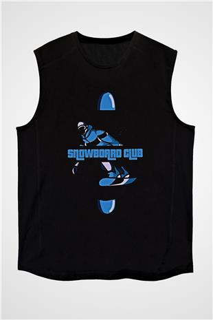 Snowboarding Baskılı Unisex Siyah Kolsuz Tişört