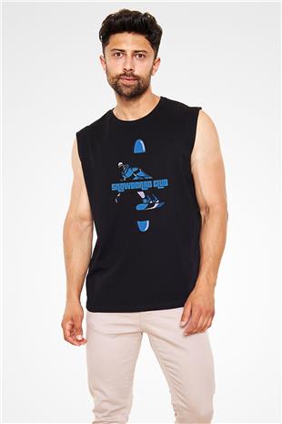Snowboarding Baskılı Unisex Siyah Kolsuz Tişört