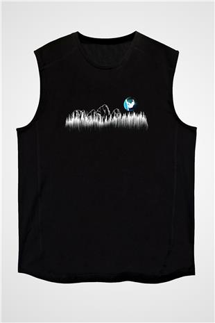 Snowboarding Baskılı Unisex Siyah Kolsuz Tişört