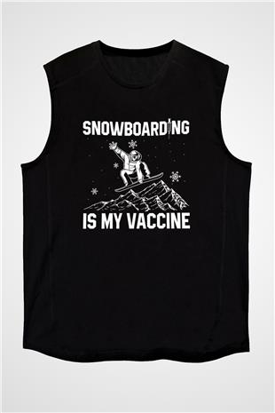 Snowboarding Baskılı Unisex Siyah Kolsuz Tişört