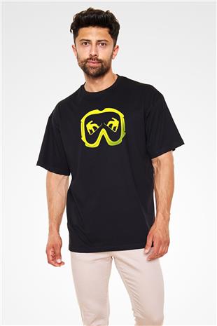 Snowboarding Baskılı Unisex Siyah Oversize Tişört