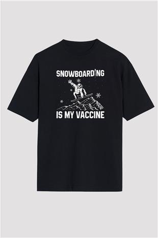 Snowboarding Baskılı Unisex Siyah Oversize Tişört