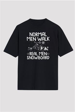 Snowboarding Baskılı Unisex Siyah Oversize Tişört