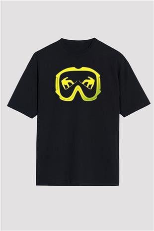 Snowboarding Baskılı Unisex Siyah Oversize Tişört
