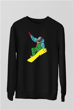 Snowboarding Baskılı Unisex Siyah Sweatshirt