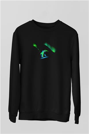 Snowboarding Baskılı Unisex Siyah Sweatshirt