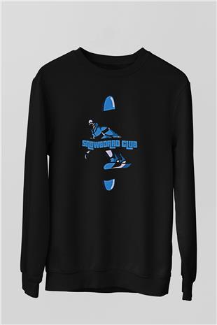 Snowboarding Baskılı Unisex Siyah Sweatshirt