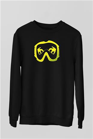 Snowboarding Baskılı Unisex Siyah Sweatshirt