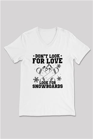 Snowboarding Baskılı Unisex V Yaka Tişört - Tshirt