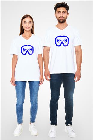 Snowboarding Baskılı Unisex V Yaka Tişört - Tshirt