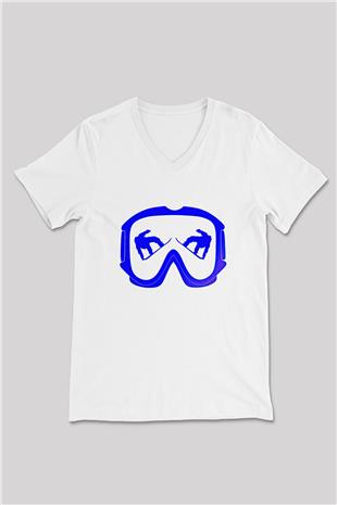 Snowboarding Baskılı Unisex V Yaka Tişört - Tshirt