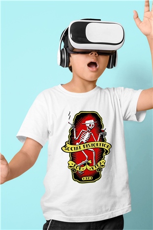 Social Distortion Baskılı Beyaz Unisex Çocuk Tişört
