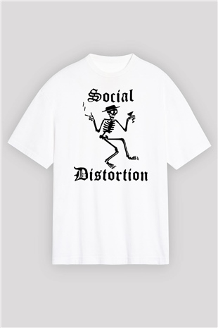 Social Distortion Beyaz Unisex Oversize Tişört T-Shirt - Oversize Tişört Fabrikası