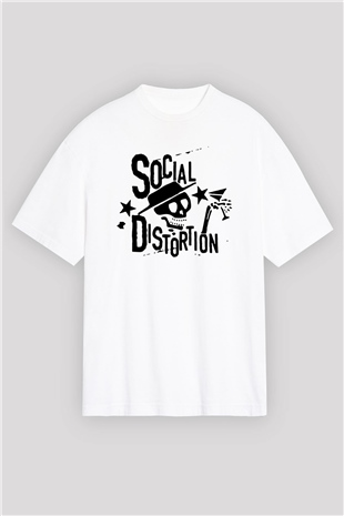 Social Distortion Beyaz Unisex Oversize Tişört T-Shirt - Oversize Tişört Fabrikası