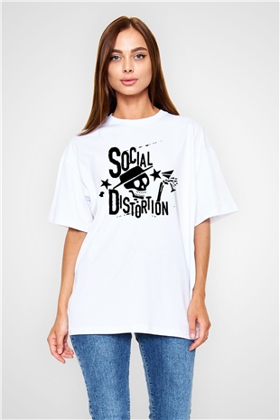 Social Distortion Beyaz Unisex Oversize Tişört T-Shirt - Oversize Tişört Fabrikası