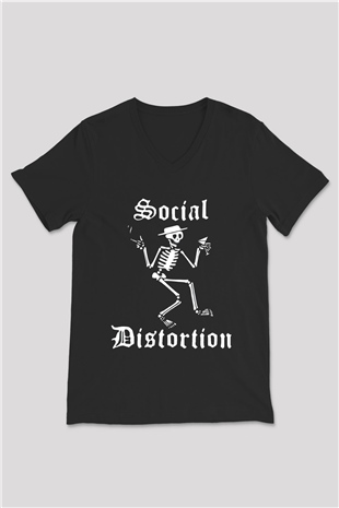 Social Distortion Siyah Unisex V Yaka Tişört T-Shirt