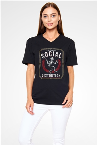 Social Distortion Siyah Unisex V Yaka Tişört T-Shirt