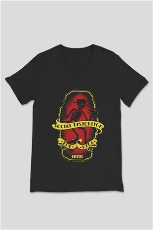 Social Distortion Siyah Unisex V Yaka Tişört T-Shirt