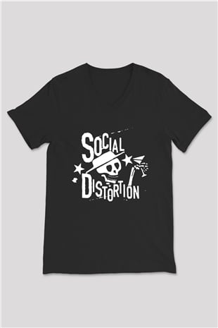 Social Distortion Siyah Unisex V Yaka Tişört T-Shirt