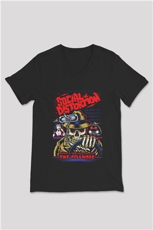Social Distortion Siyah Unisex V Yaka Tişört T-Shirt
