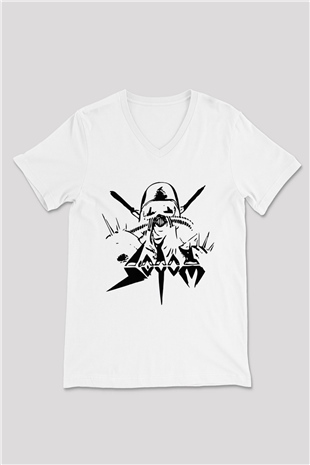 Sodom Beyaz Unisex V Yaka Tişört T-Shirt - V Yaka Tişört Fabrikası