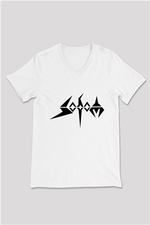 Sodom Beyaz Unisex V Yaka Tişört T-Shirt - V Yaka Tişört Fabrikası