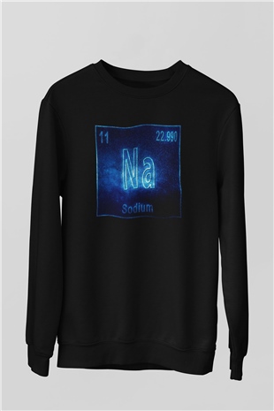 Sodyum Atom Numarası Baskılı Unisex Siyah Sweatshirt