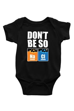 Sodyum Klor Baskılı Unisex  Siyah Bebek Body - Zıbın