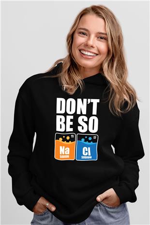 Sodyum Klor Baskılı Unisex Siyah Kapüşonlu Sweatshirt
