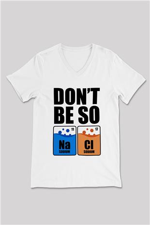 Sodyum Klor Baskılı Unisex V Yaka Beyaz Tişört - Tshirt