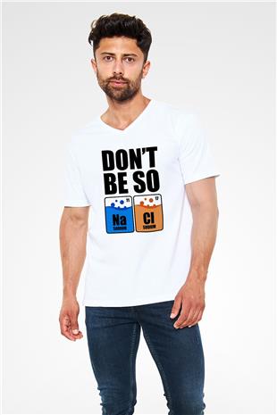 Sodyum Klor Baskılı Unisex V Yaka Beyaz Tişört - Tshirt