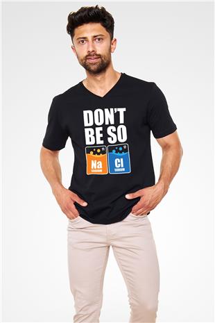Sodyum Klor Baskılı Unisex V Yaka Siyah Tİşört - Tshirt