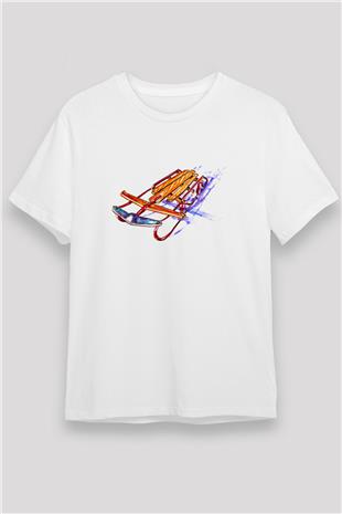 Sokak Kızağı Baskılı Unisex Beyaz Tişört - Tshirt