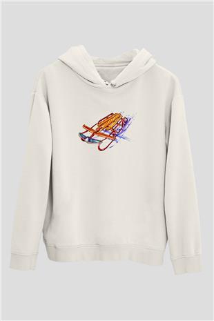 Sokak Kızağı Baskılı Unisex Ekru Hoodie