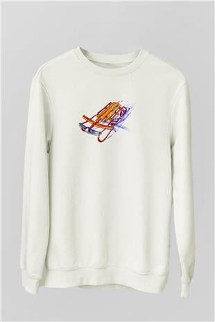 Sokak Kızağı Baskılı Unisex Ekru Sweatshirt