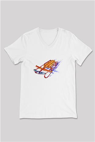 Sokak Kızağı Baskılı Unisex V Yaka Tişört - Tshirt