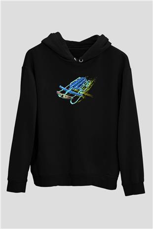 Sokak Kızağı - Street Luge Baskılı Unisex Siyah Kapüşonlu Sweatshirt