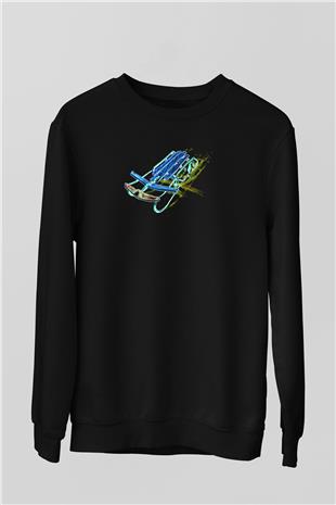 Sokak Kızağı - Street Luge Baskılı Unisex Siyah Sweatshirt