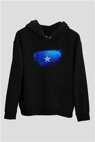 Somali - Somalia Bayrağı Baskılı Unisex Siyah Kapüşonlu Sweatshirt