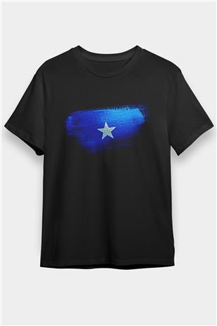 Somali - Somalia Bayrağı Baskılı Unisex Siyah Tişört