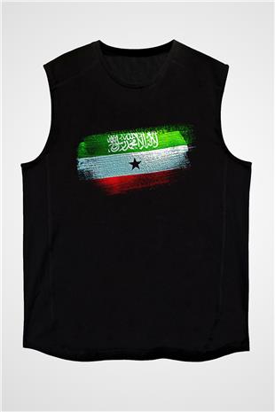 Somaliland Bayrağı Baskılı Unisex Siyah Kolsuz Tişört