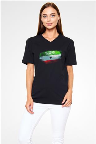 Somaliland Bayrağı Baskılı Unisex Siyah V Yaka Tişört