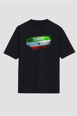 Somaliland Bayrağı Baskılı Unisex Siyah Oversize Tişört
