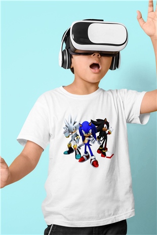 Sonic the Hedgehog Baskılı Beyaz Unisex Çocuk Tişört