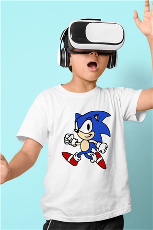 Sonic the Hedgehog Baskılı Beyaz Unisex Çocuk Tişört