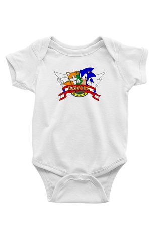 Sonic the Hedgehog Baskılı Beyaz Unisex Bebek Body - Zıbın