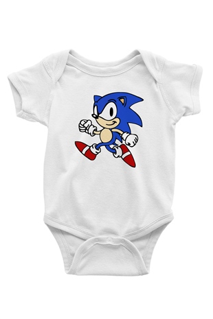 Sonic the Hedgehog Baskılı Beyaz Unisex Bebek Body - Zıbın