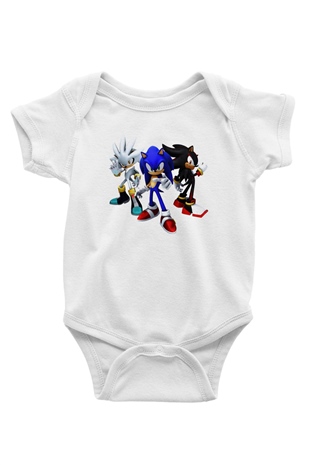 Sonic the Hedgehog Baskılı Beyaz Unisex Bebek Body - Zıbın