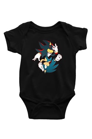 Sonic the Hedgehog Baskılı Siyah Bebek Body - Zıbın
