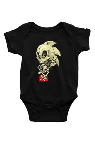 Sonic the Hedgehog Baskılı Siyah Bebek Body - Zıbın